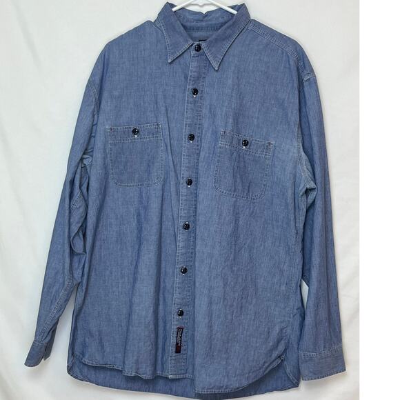 Polo Jeans Co. Ralph Lauren Mens XL Blue Long Sleeve Chambray Button Front Shirt - Picture 1 of 5